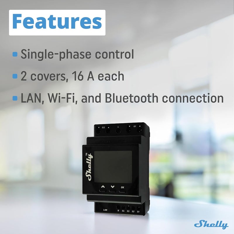 Shelly Pro Dual Cover/Shutter PM | LAN and Wi-Fi Connection, Professional DIN Rail Smart Dual Cover/Shutter Controller with 2 Covers 16 A Each | Home Automation | Precise Power Metering - Image 2